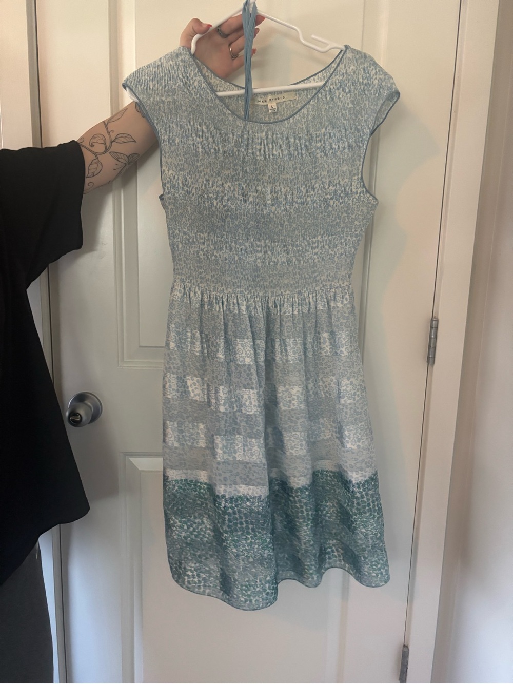 Max Studio Light Blue Textured Sleeveless Dress